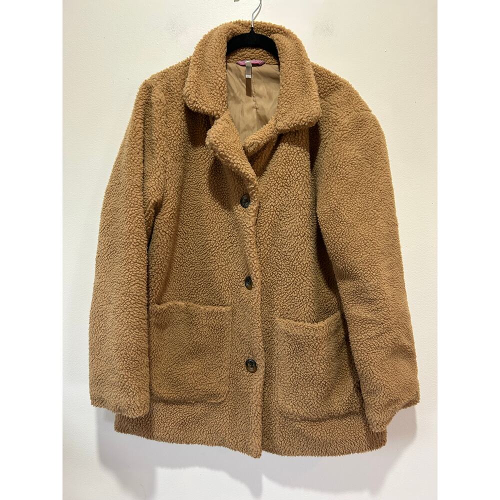 Teddy fleece jacket womens size M brown buttoned